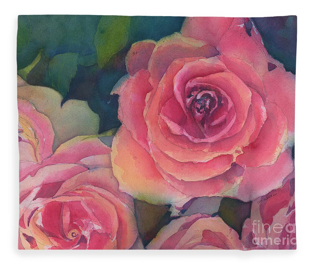 Flower Fleece Blanket featuring the painting Giant Showy Rose by Lois Blasberg