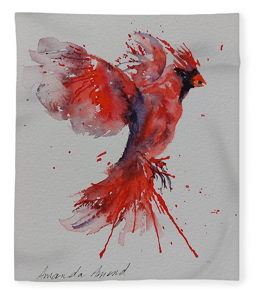 Cardinal Fleece Blanket featuring the painting Gift Bearer by Amanda Amend