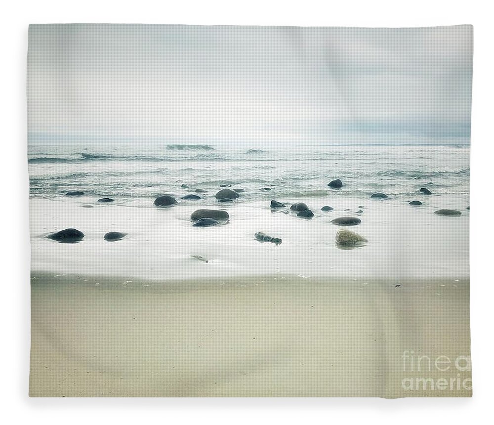 Mist Beach Stone Rocks Sand Spray Fleece Blanket featuring the photograph Gifts from the Sea 1 by Raena Wilson