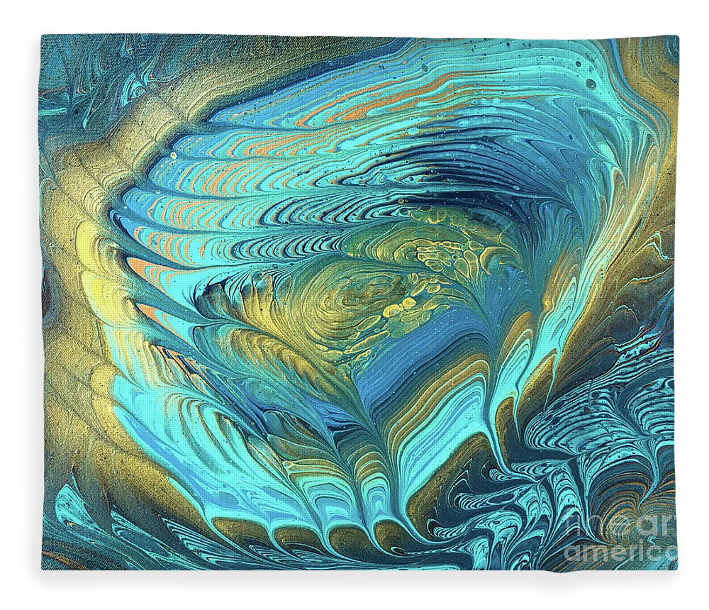 Poured Acrylic Fleece Blanket featuring the painting Gilded Nebula Nest by Lucy Arnold