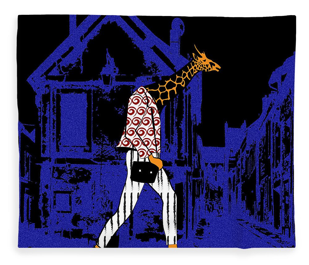 Giraffes Fleece Blanket featuring the digital art Giraffes night walk by Piotr Dulski