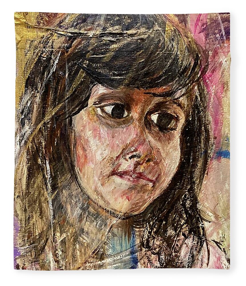 Portrait Of A Young Girl On Colorful Background. Part Of A Family Portraits Series. Fleece Blanket featuring the painting Girl by David Euler