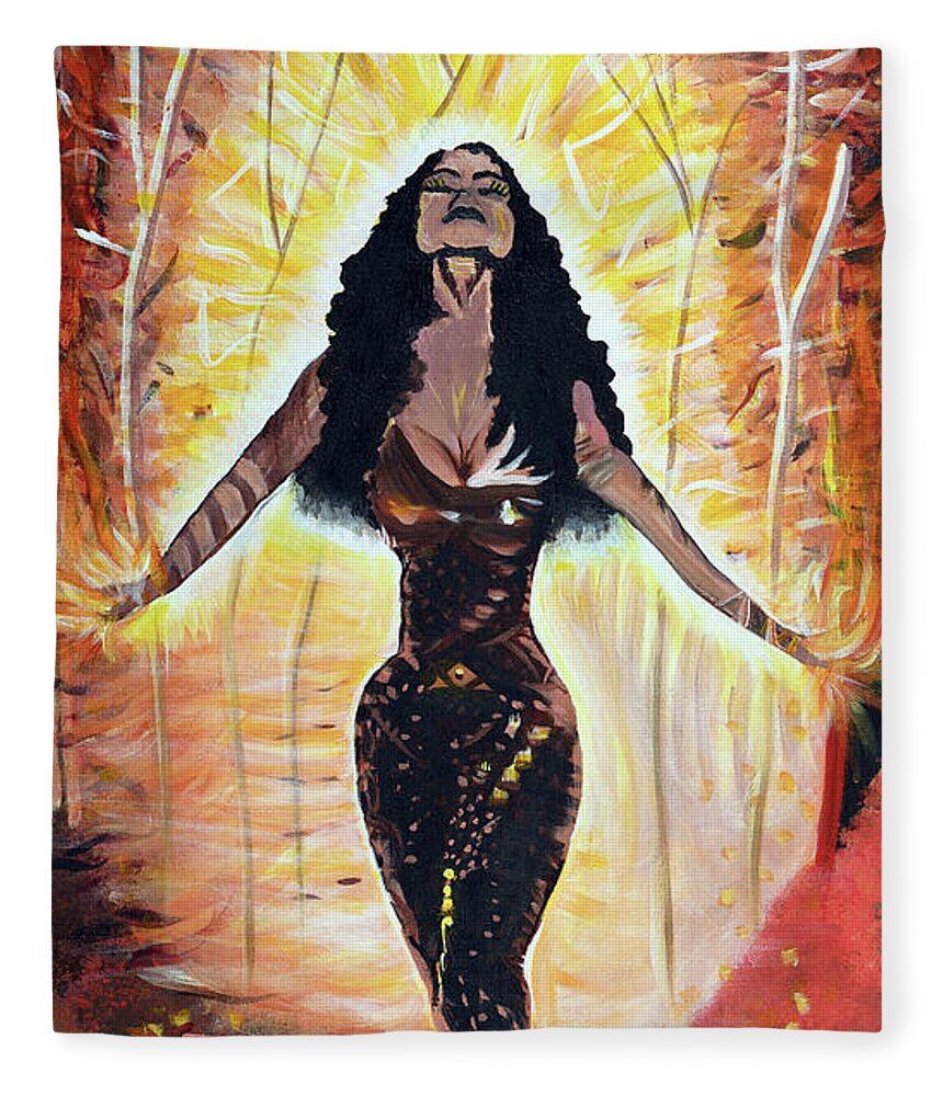 Fire Fleece Blanket featuring the painting Girl on Fire by Chiquita Howard-Bostic