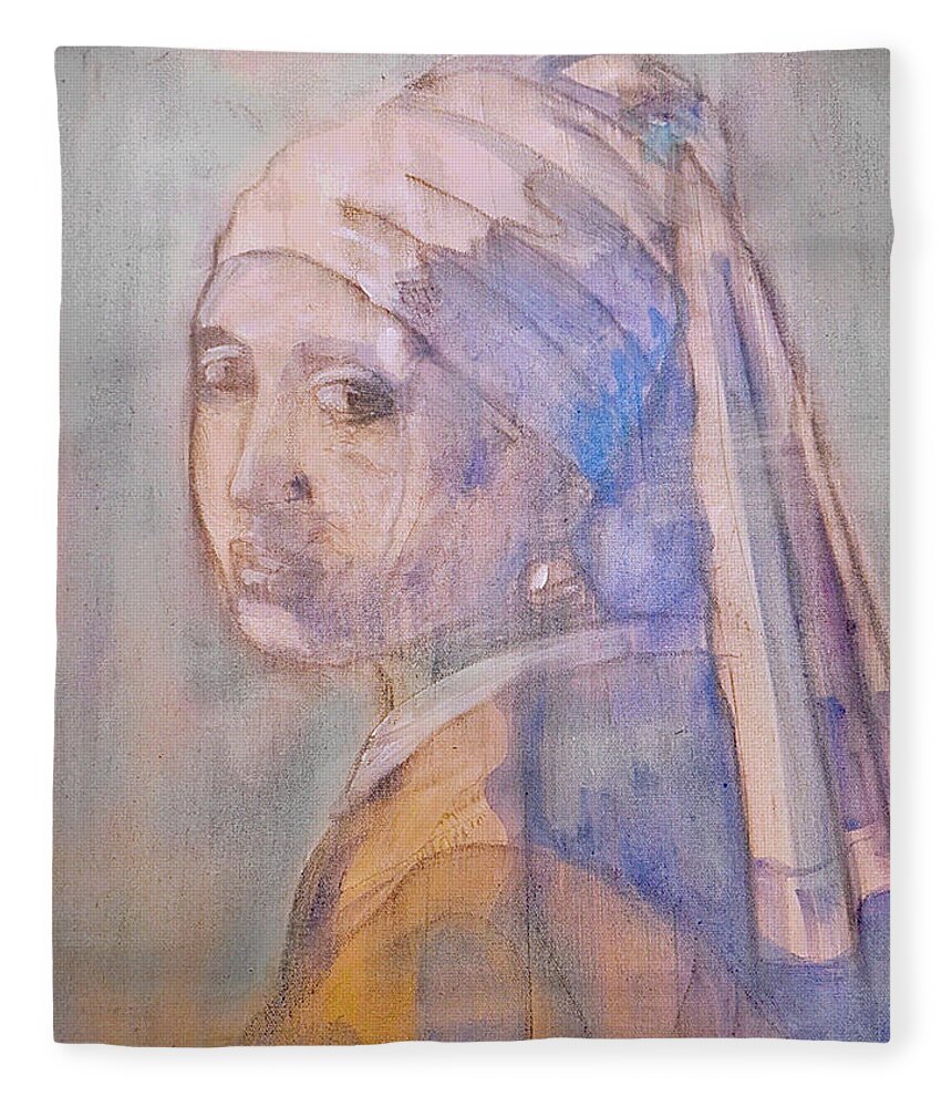 Wall Art Fleece Blanket featuring the painting Girl with the Pearl Earring Recreation by Rose Lewis