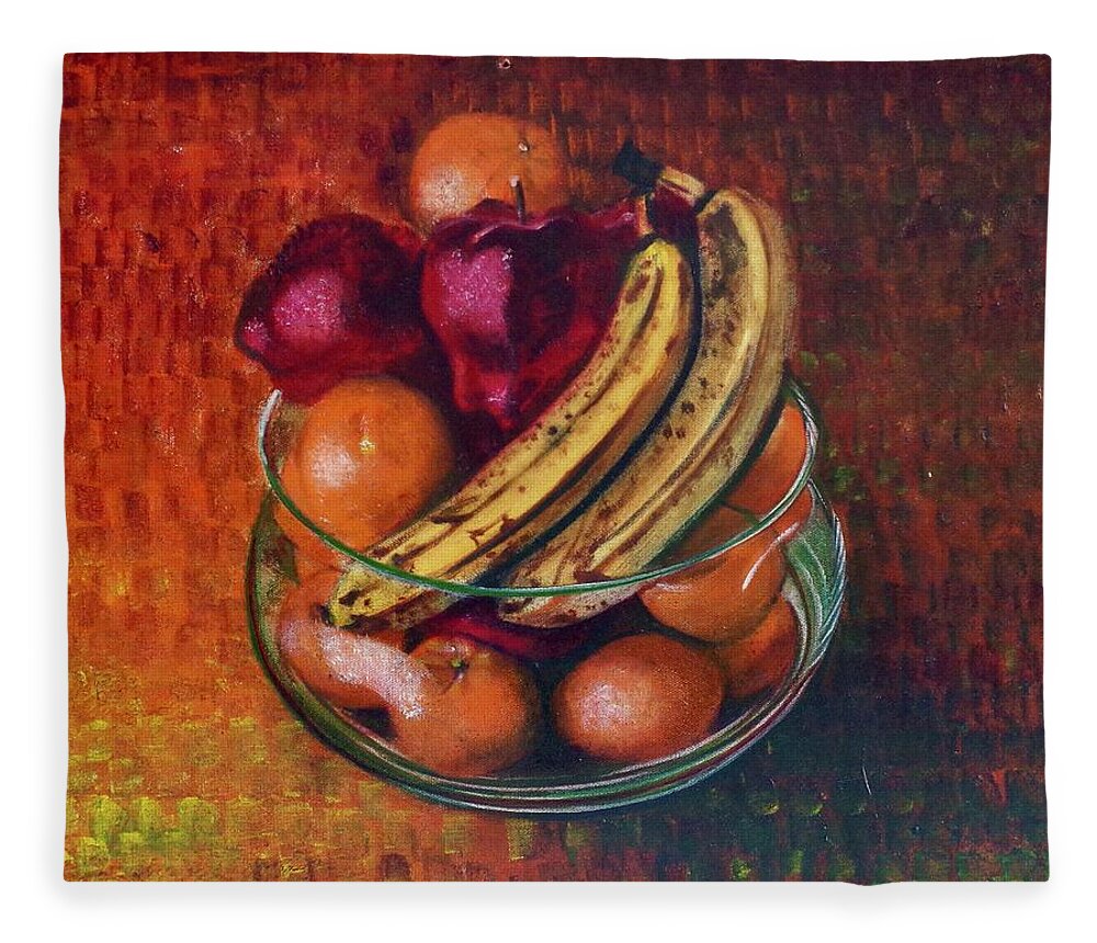 Realism Fleece Blanket featuring the painting Glass Bowl Of Fruit by Sean Connolly