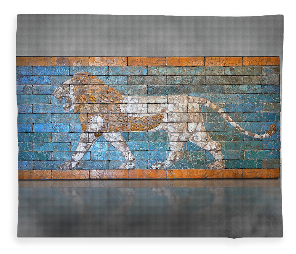 Lion Fleece Blanket featuring the photograph Glazed brick panel from Babylon Ishtar Gate - 604-562 BC - Louvre Museum Paris. by Paul E Williams