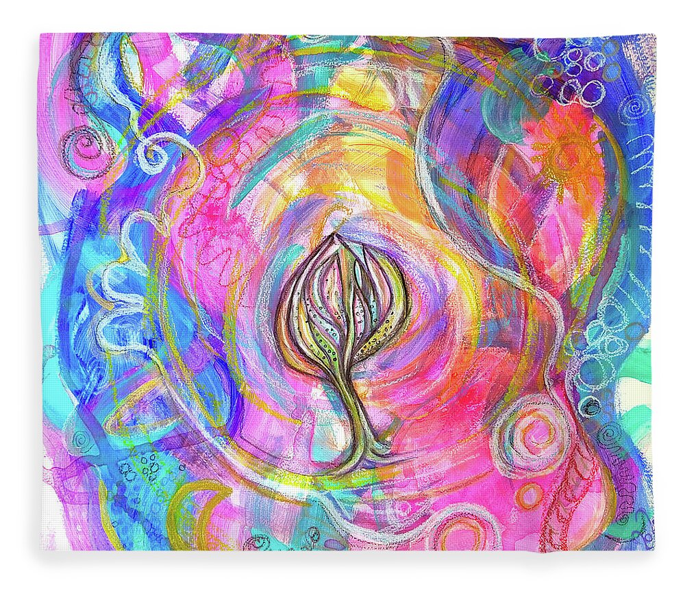 Mandala Fleece Blanket featuring the mixed media Go with the Flow 2 by Mimulux Patricia No