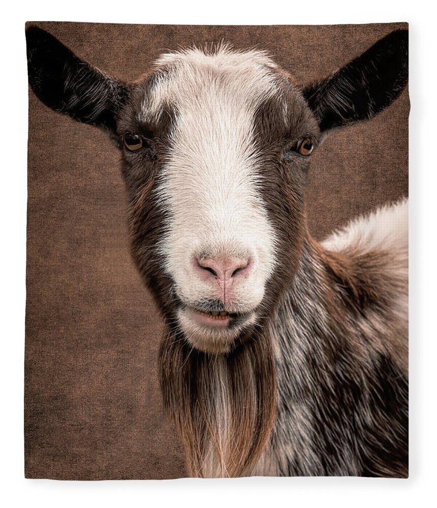 Goat Fleece Blanket featuring the digital art Goat Portrait by Marjolein Van Middelkoop