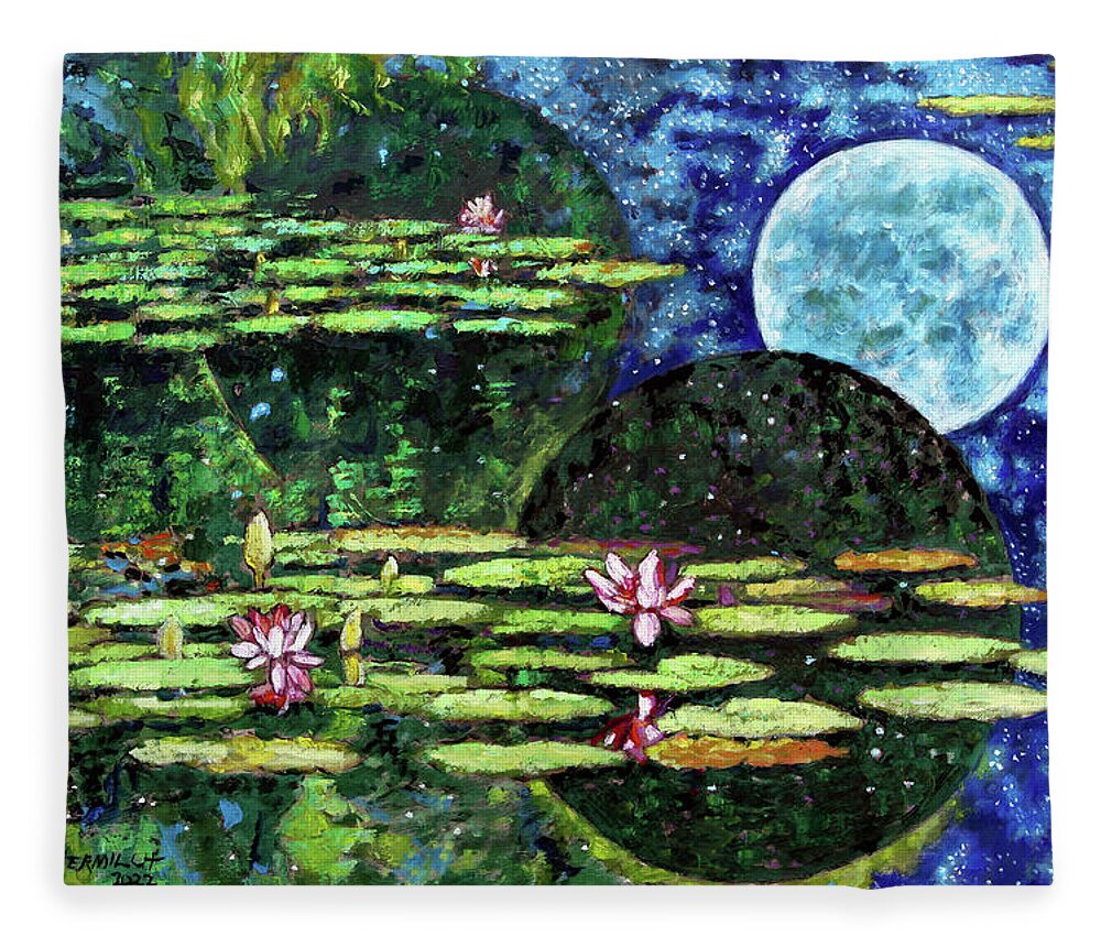 Water Lilies Fleece Blanket featuring the painting God's Dream by John Lautermilch