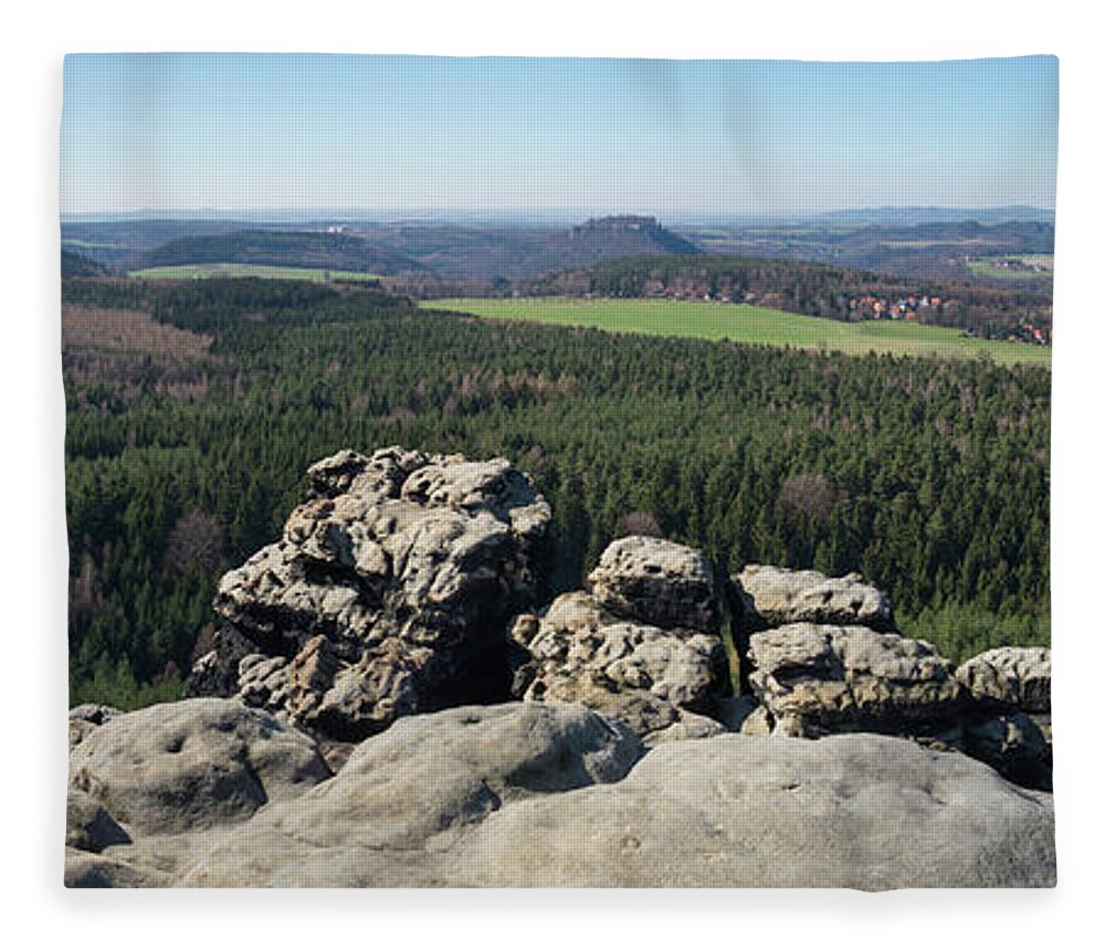 Saxon Switzerland Fleece Blanket featuring the photograph Gohrisch, mountain panorama in Saxon Switzerland by Adriana Mueller