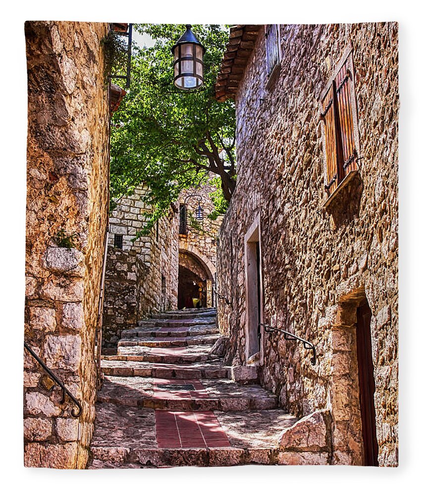 Stairs Fleece Blanket featuring the photograph Going up the stairs in Eze, Provence by Tatiana Travelways