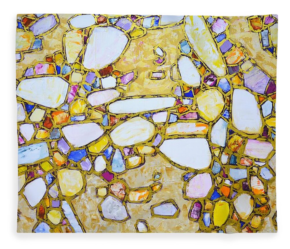 Stones Fleece Blanket featuring the painting Gold around 2. by Irina Mask