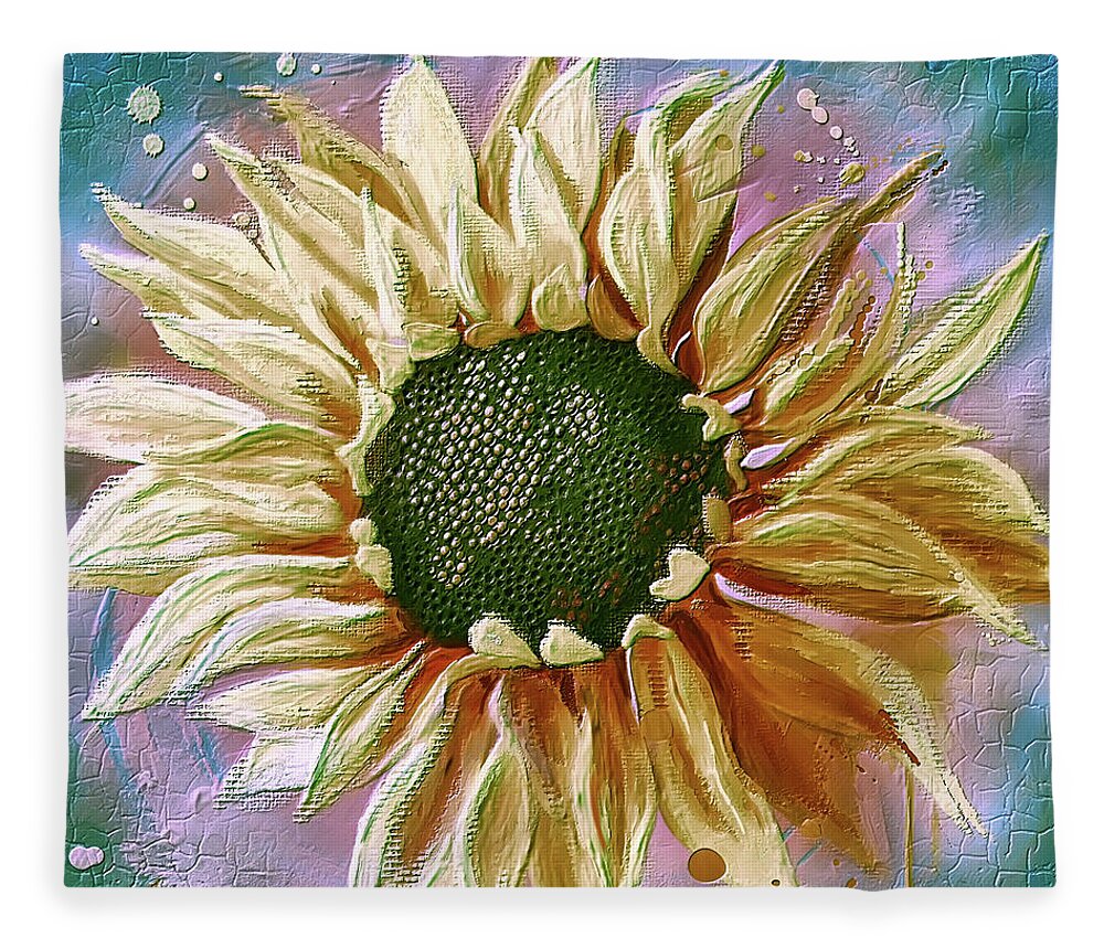 Sunflower Fleece Blanket featuring the digital art Gold Sunflower Against Blue by Lois Bryan