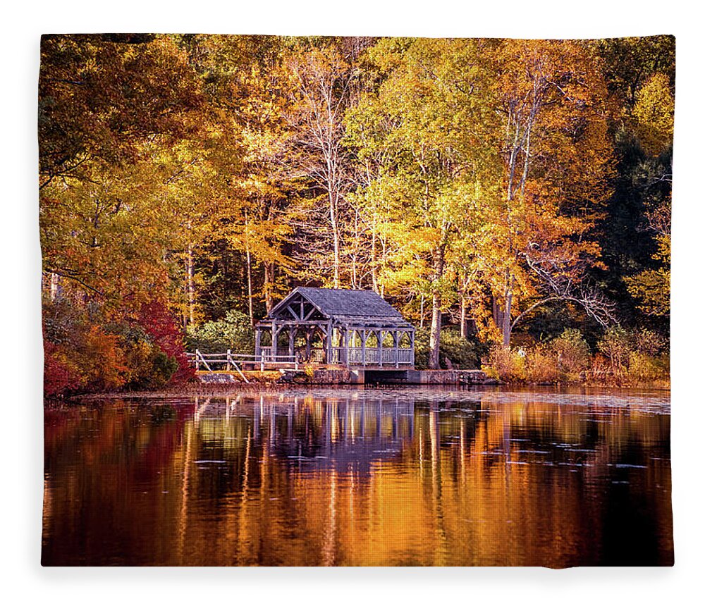 Golden Autumn Reflections Fleece Blanket featuring the photograph Golden autumn reflections by Lilia S