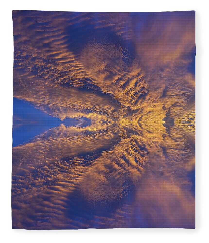 Clouds Fleece Blanket featuring the digital art Golden clouds in the dark blue sky, guardian angel by Adriana Mueller