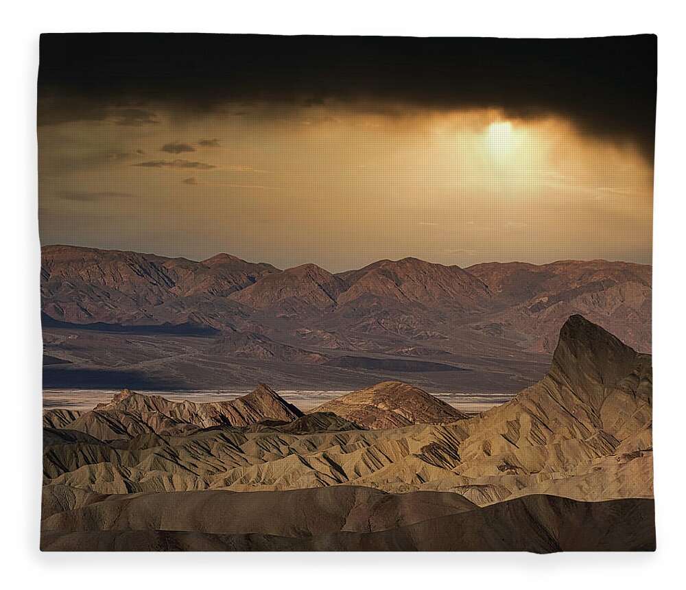 Landscape Fleece Blanket featuring the photograph Golden Desert Storm by Romeo Victor