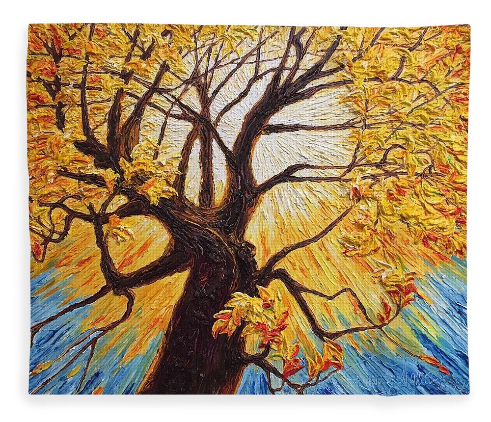Golden Fleece Blanket featuring the painting Golden Fall Tree by Paris Wyatt Llanso