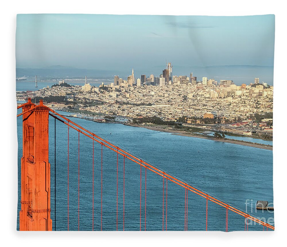 Golden Gate Bridge Fleece Blanket featuring the photograph Golden Gate Bridge and San Francisco Skyline Aerial View by David Oppenheimer