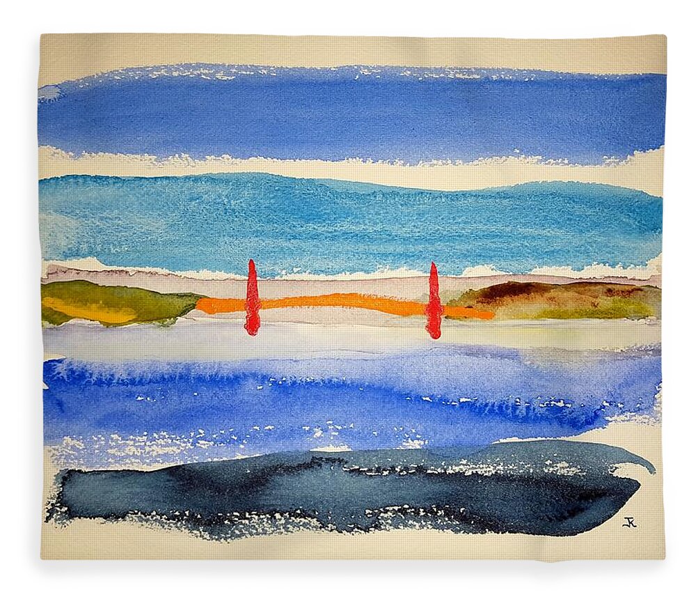 Watercolor Fleece Blanket featuring the painting Golden Gate Morning by John Klobucher