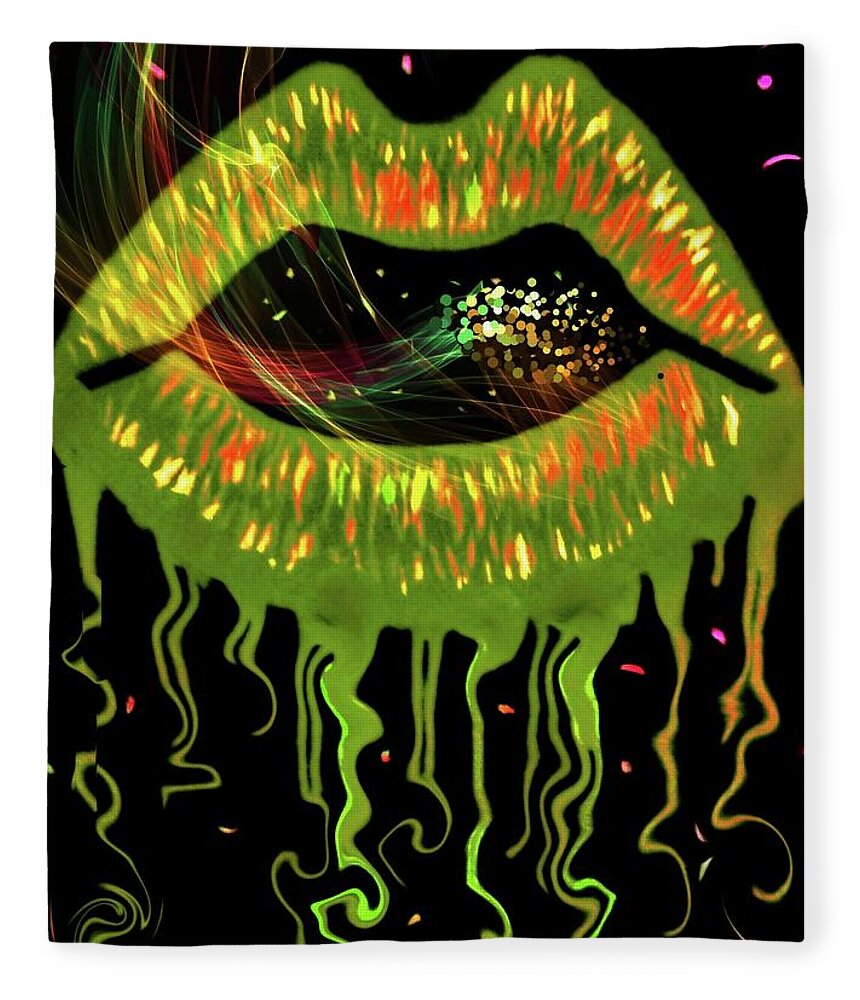 Gold Fleece Blanket featuring the painting Golden Green Lips by Anna Adams