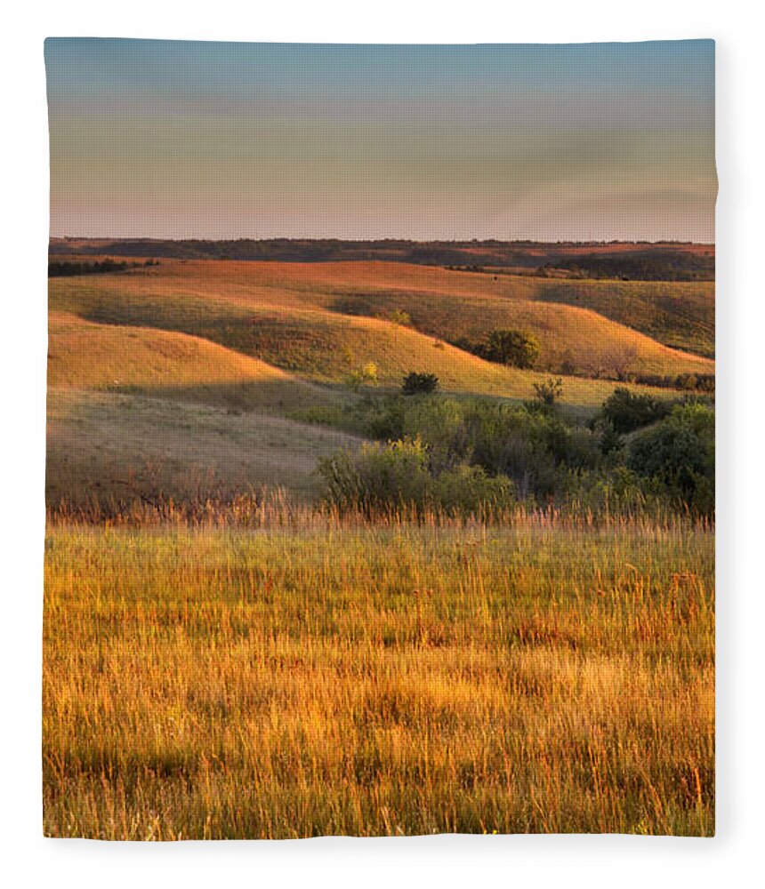 Flint Hills Fleece Blanket featuring the photograph Golden Hour on Tully Hill Road by Rod Seel