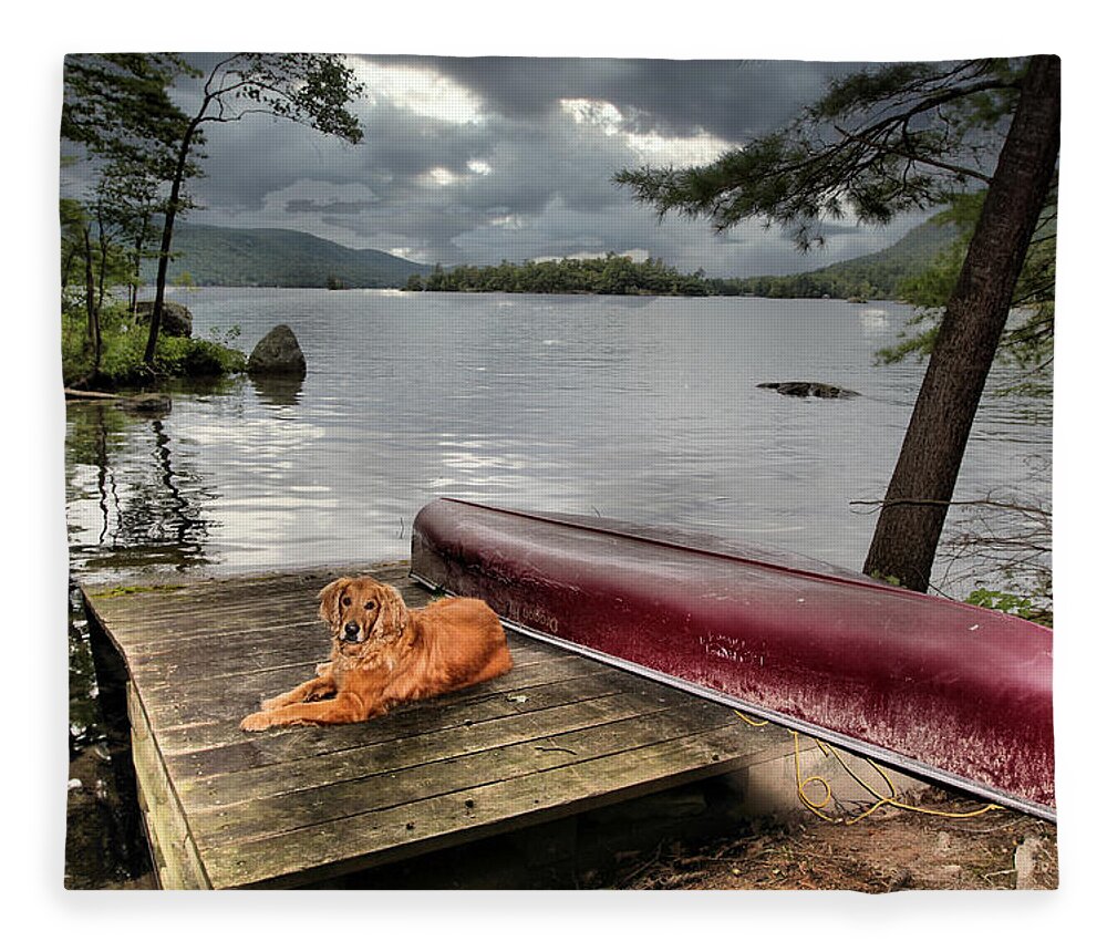 Lake Fleece Blanket featuring the photograph Golden Lake Storm Overhead by Russel Considine