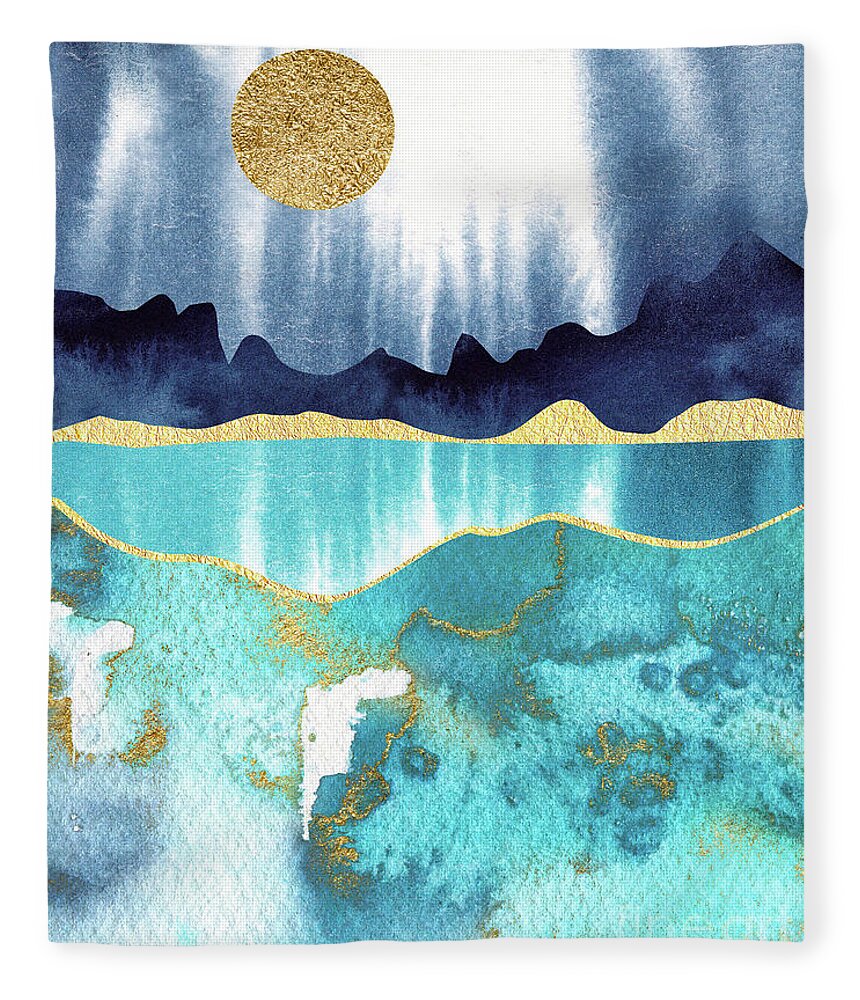 Modern Landscape Fleece Blanket featuring the painting Golden Moon by Garden Of Delights