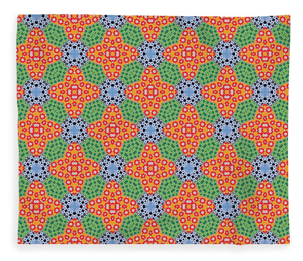 Floral Fleece Blanket featuring the digital art Golden Orange Red Green and Blue Abstract by Marianne Campolongo