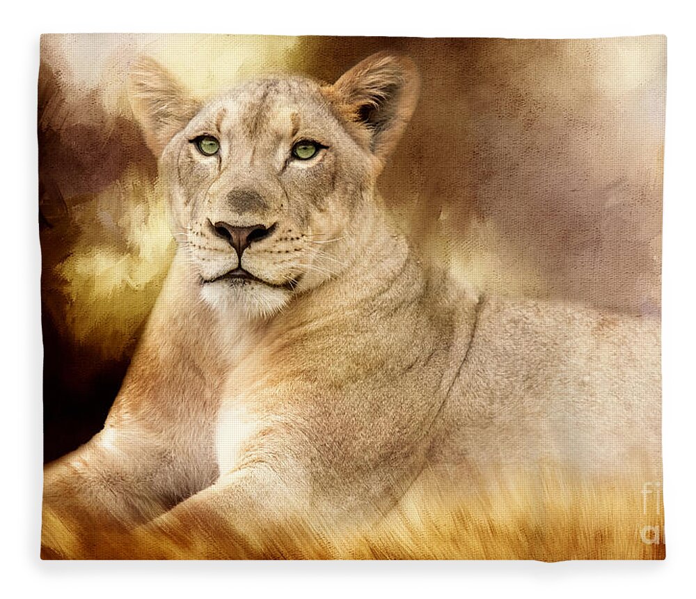 Lioness Fleece Blanket featuring the photograph Golden Plains Lioness by Ed Taylor