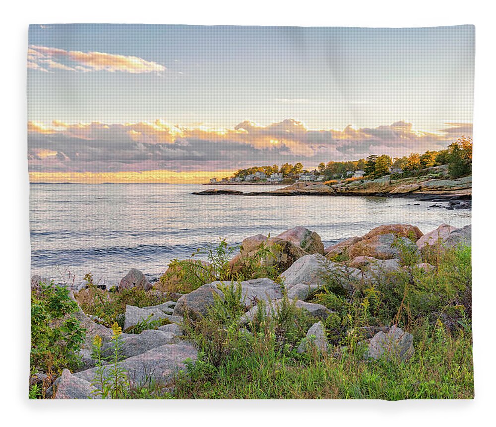 Atlantic Ocean Fleece Blanket featuring the photograph Golden Sunlight at Rocky Neck by Marianne Campolongo