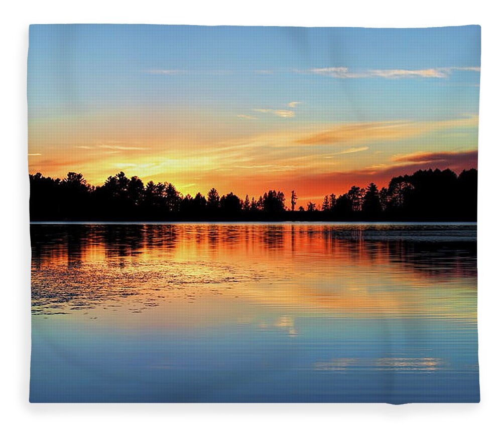Upnorth Fleece Blanket featuring the photograph Golden Sunset Over Burrows Lake by Dale Kauzlaric