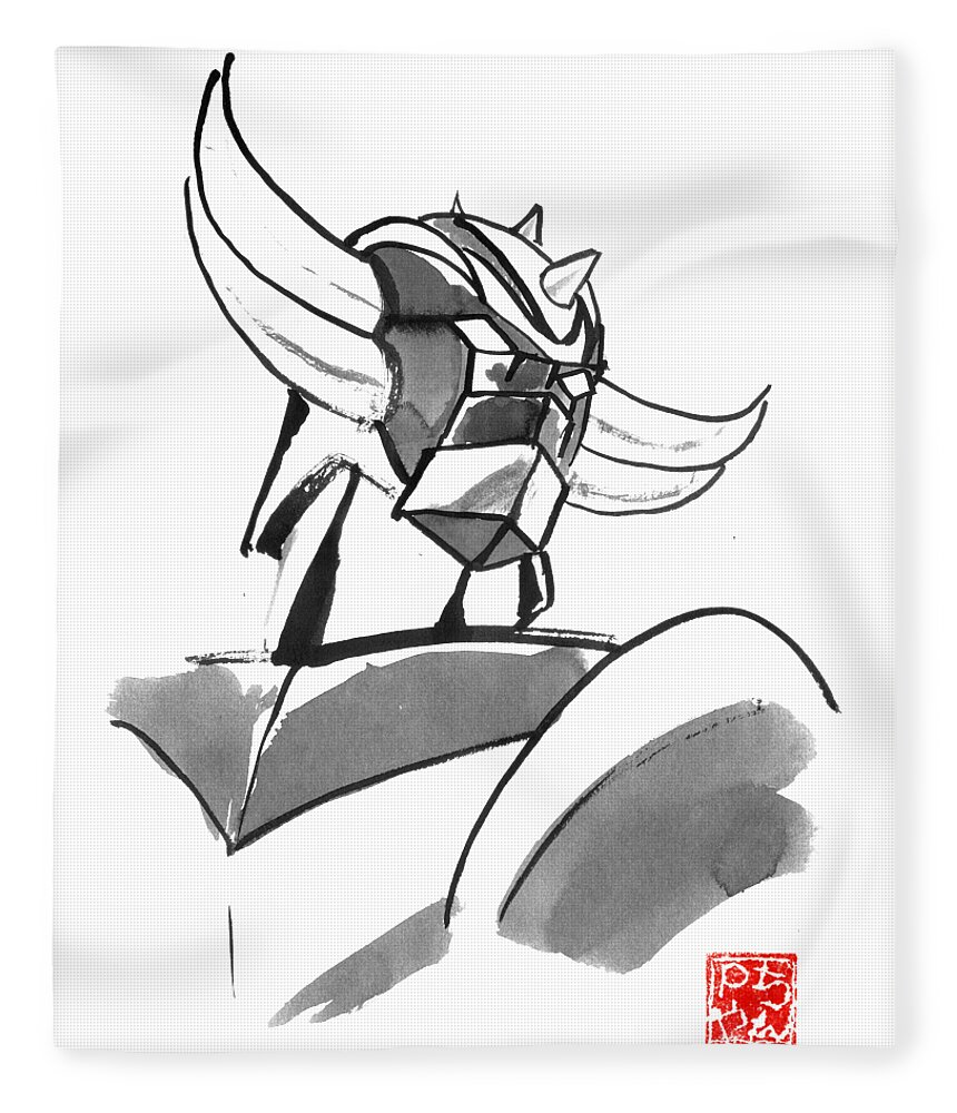Grendizer Fleece Blanket featuring the drawing Goldorac by Pechane Sumie