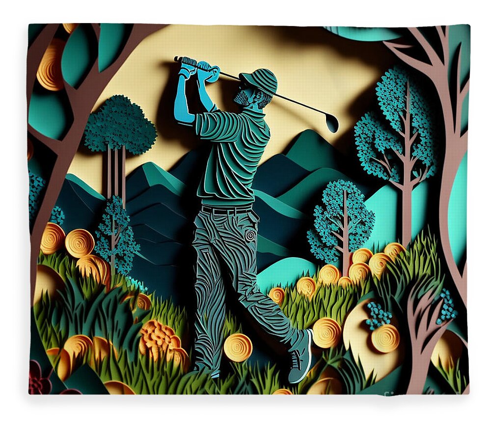 Golfers I Fleece Blanket featuring the mixed media Golfers I by Jay Schankman