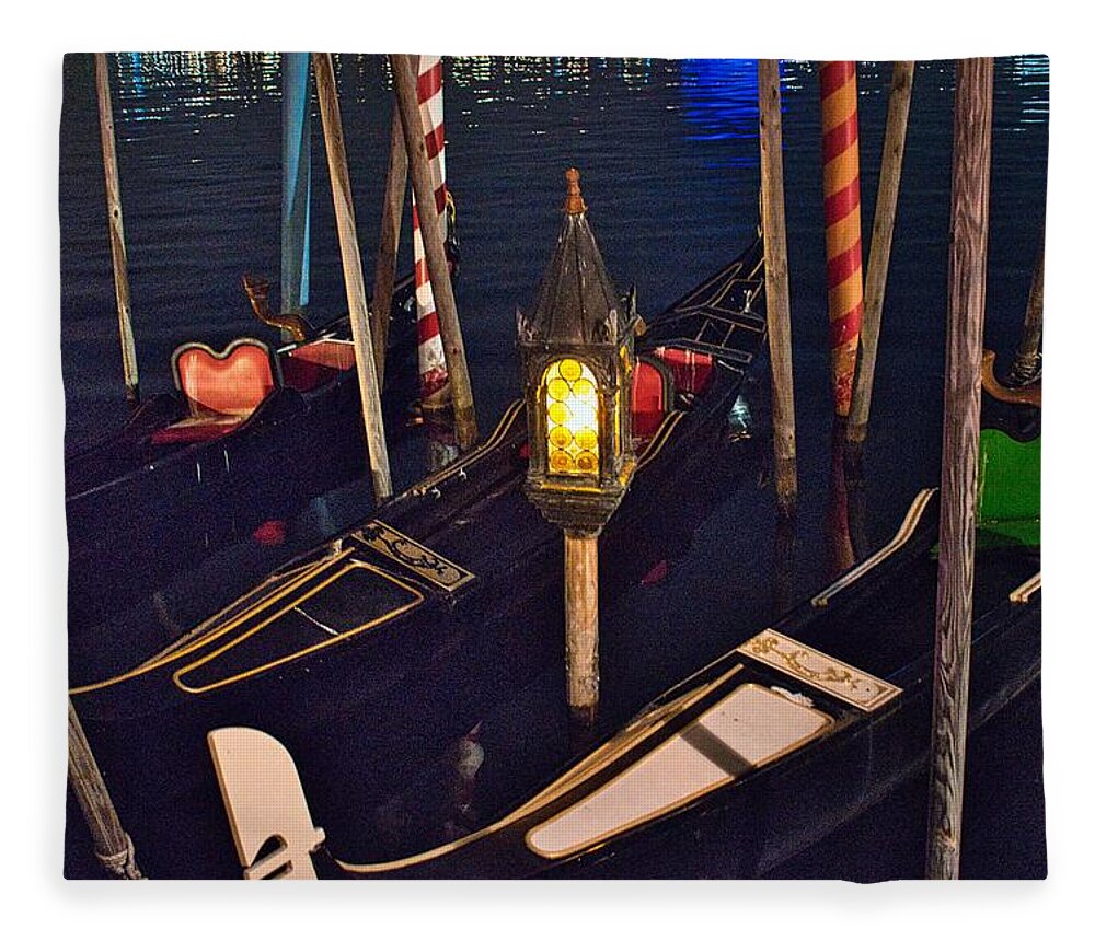 Boat Fleece Blanket featuring the photograph Gondola Night by Portia Olaughlin