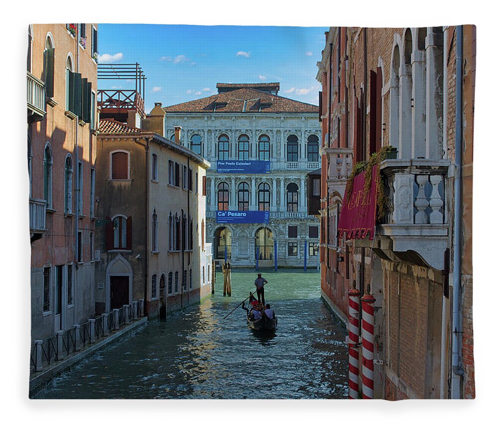 Boat Fleece Blanket featuring the photograph Gondola on Venetian Canal by Matthew DeGrushe