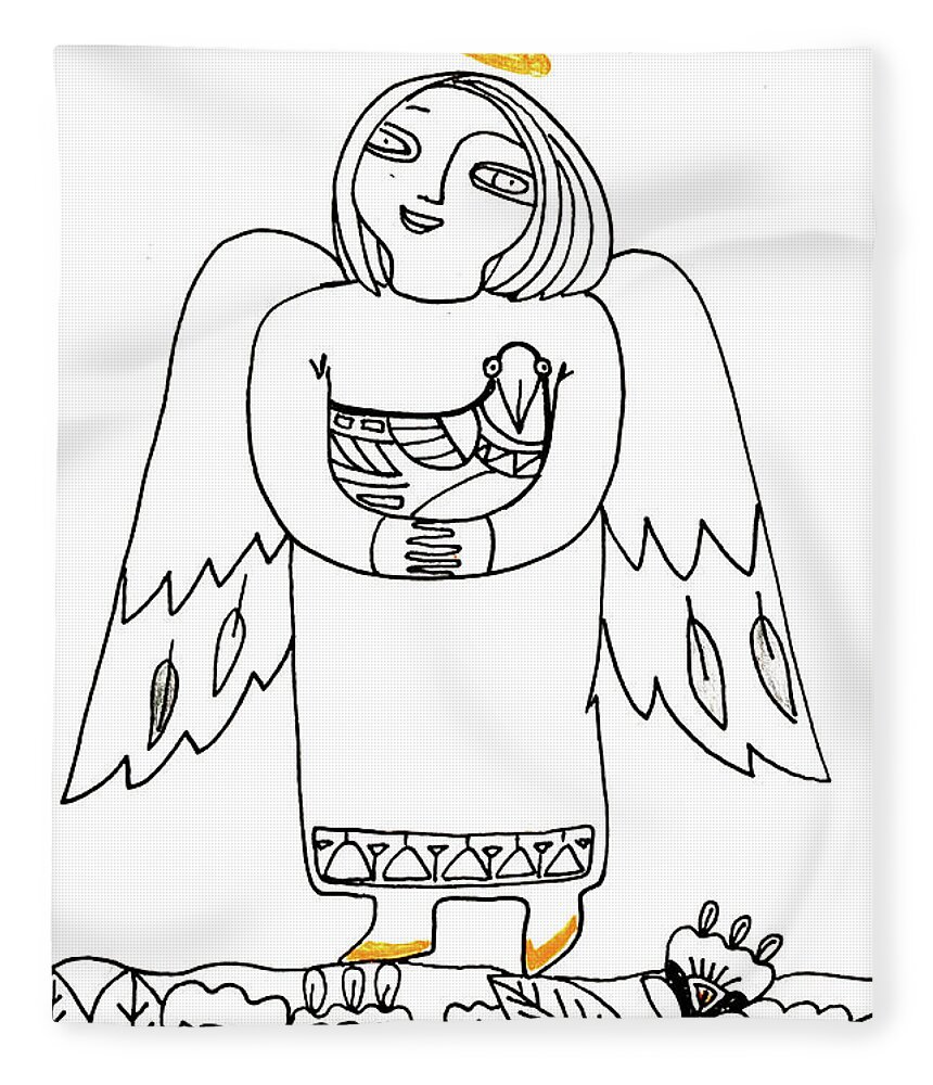 Russian Artists New Wave Fleece Blanket featuring the drawing Good Angel Drawing Series 1 by Tatiana Koltachikhina