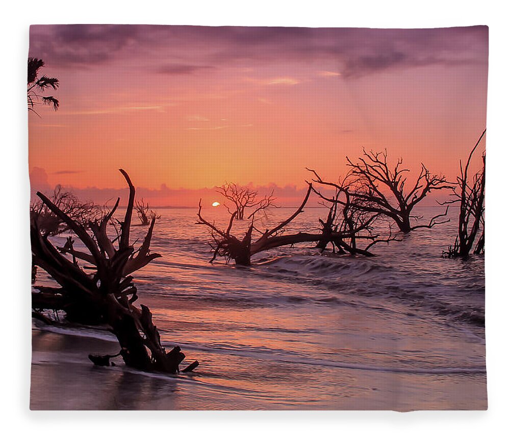 Sunrise Fleece Blanket featuring the photograph The Forest and the Sea by Doug McPherson