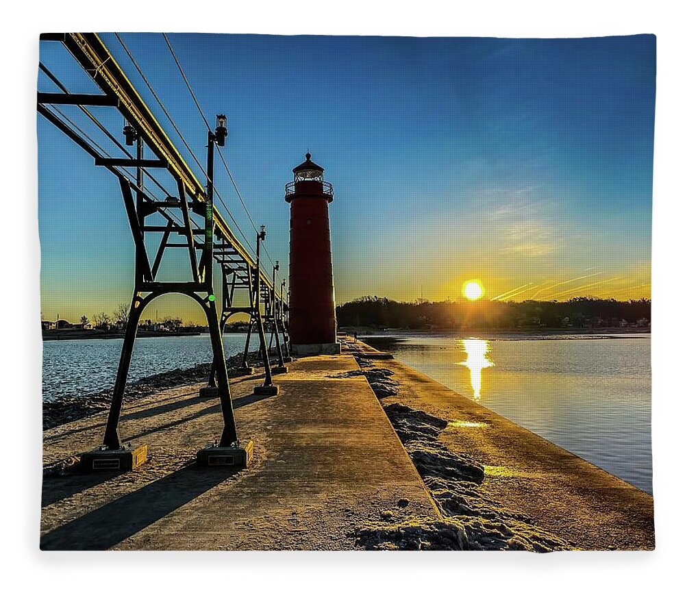 Northernmichigan Fleece Blanket featuring the photograph Grand Haven Light House IMG_8945 HRes by Michael Thomas