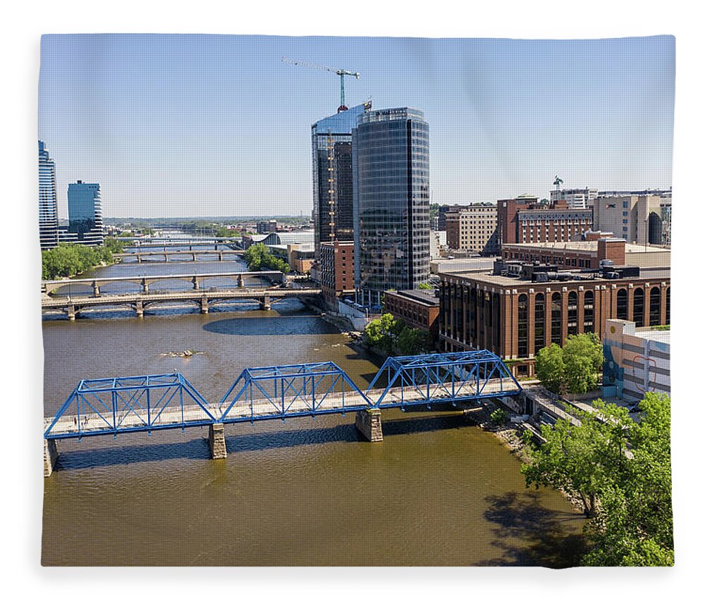 Grand Rapids Fleece Blanket featuring the photograph Grand Rapids Michigan Aerial by John McGraw