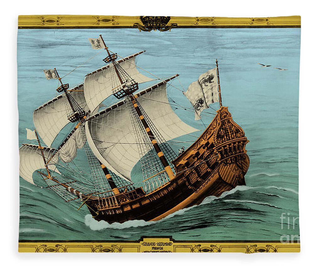 1535 Fleece Blanket featuring the drawing Grande Hermine, Jacques Cartier Ship by Science Source