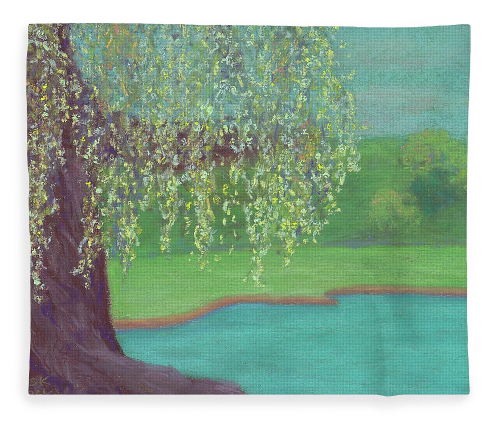 Willow Tree Fleece Blanket featuring the pastel Grandmother Willow by Anne Katzeff