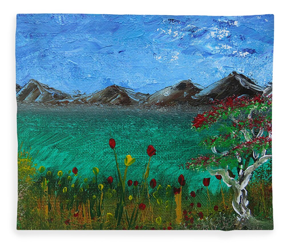 Meadow Fleece Blanket featuring the painting Grassy Meadow by Raymond Fernandez