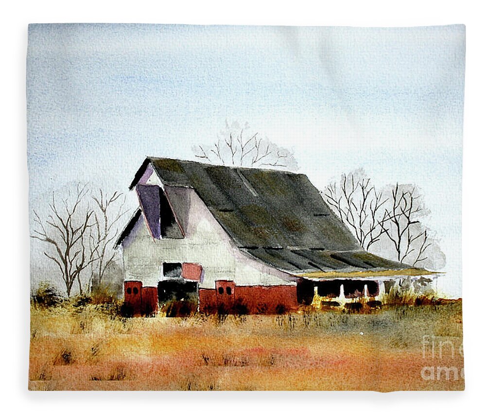 Rural Landscape Fleece Blanket featuring the painting Graves Co Barn #2 by William Renzulli