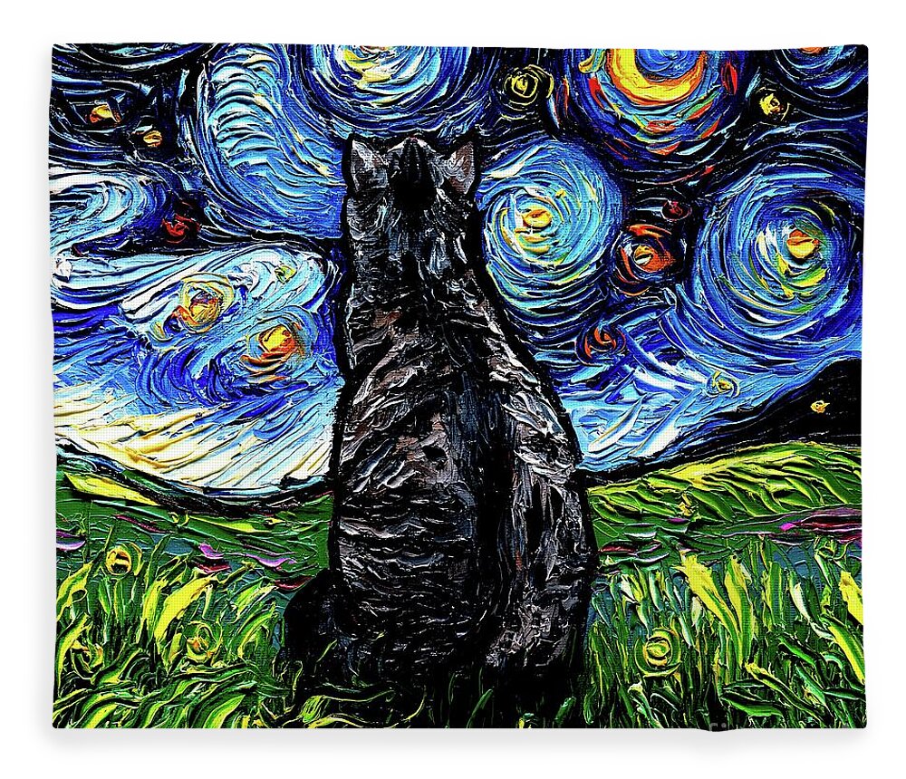 Gray Tabby Night Fleece Blanket featuring the painting Gray Tabby Night by Aja Trier