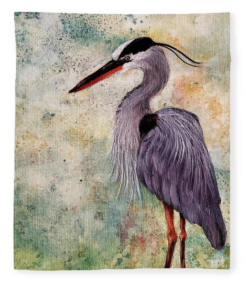 Wildlife Fleece Blanket featuring the painting Great Blue Heron by Zan Savage