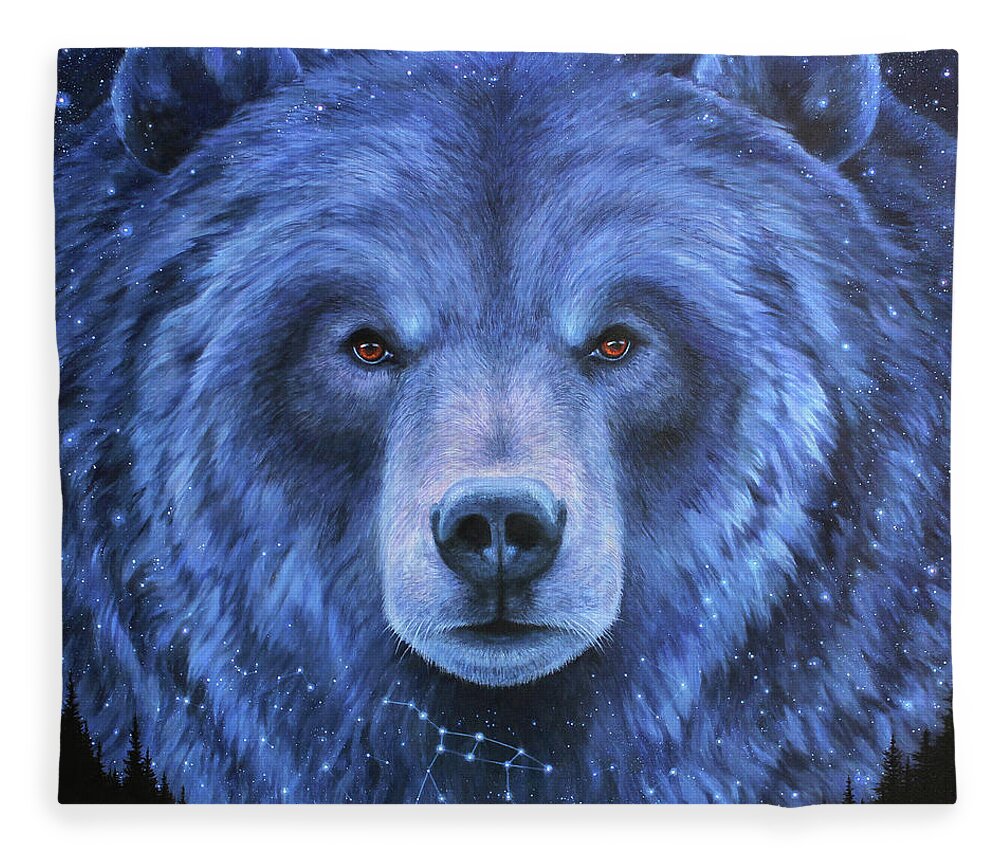 Bear Fleece Blanket featuring the painting Great Sky Bear by Lucy West