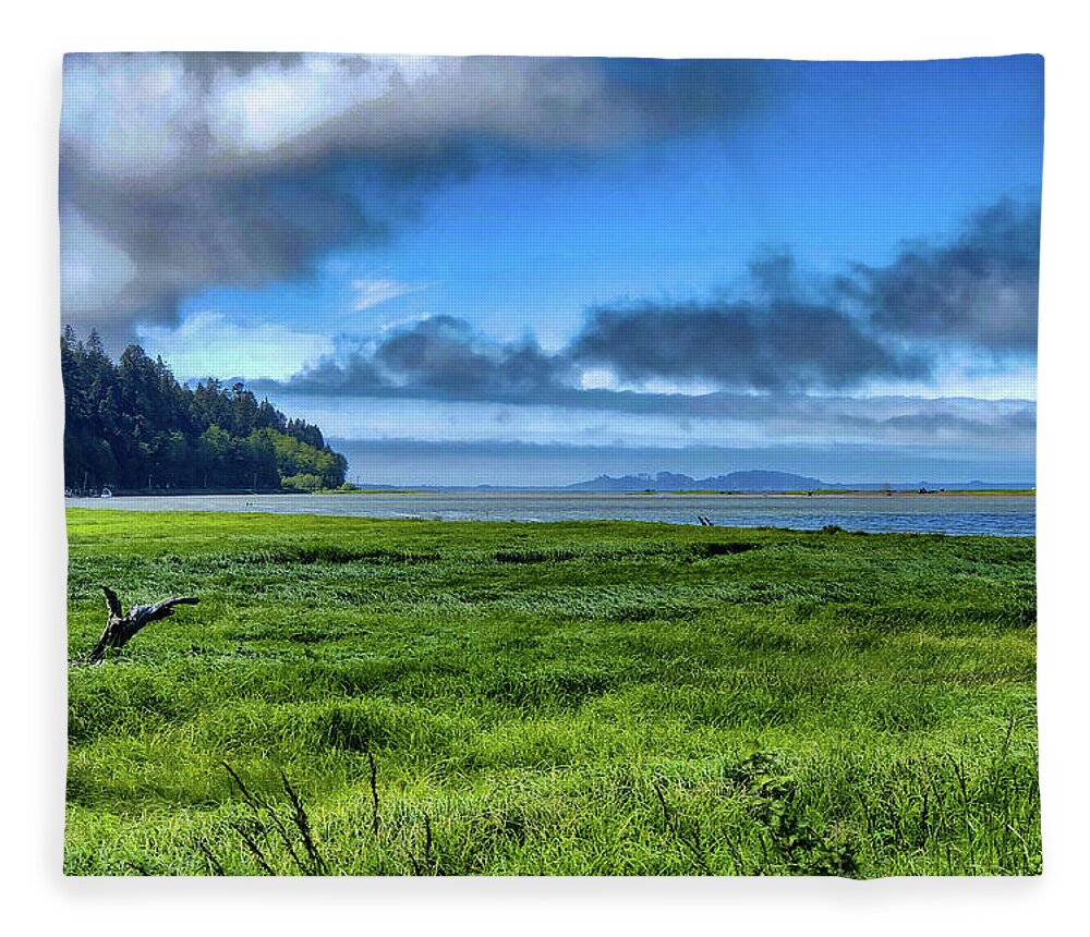 Landscape Fleece Blanket featuring the digital art Green Reed Sea by Chriss Pagani