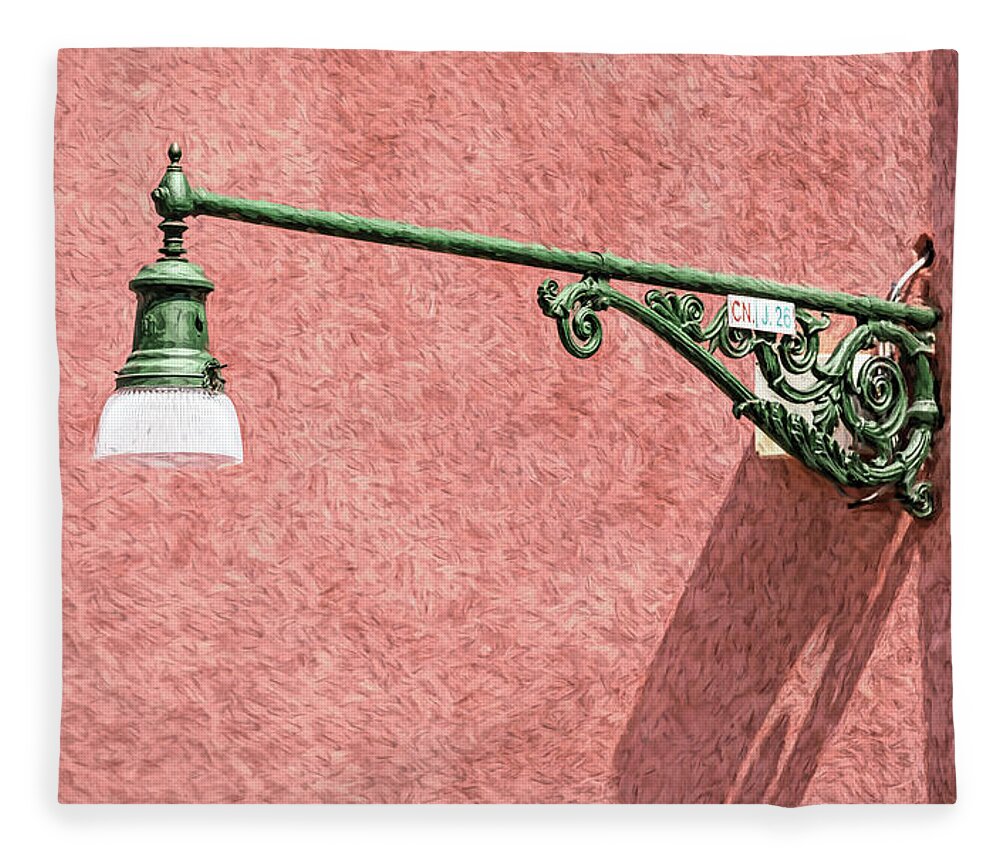 Venice Fleece Blanket featuring the photograph Green Wrought Iron Street Lamp of Venice by David Letts