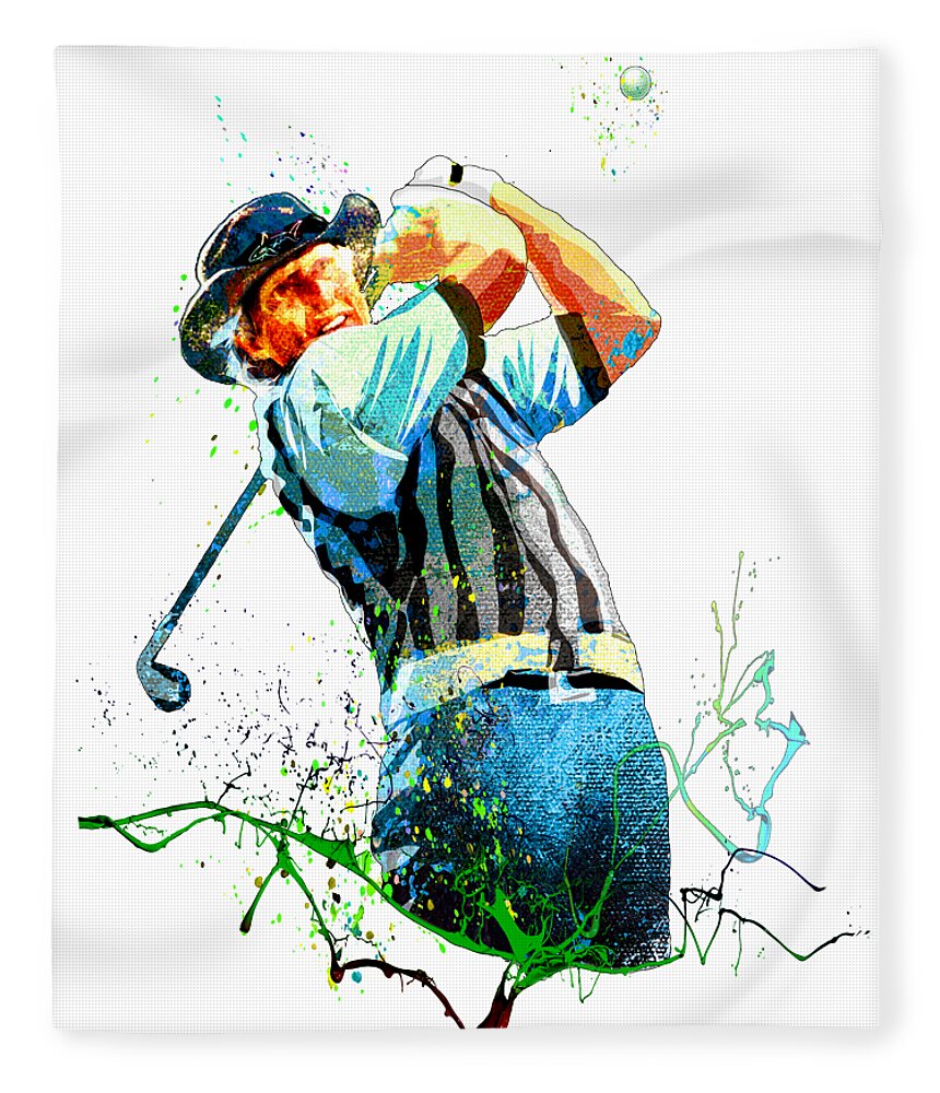 Greg Norman Fleece Blanket featuring the painting Greg Norman Passion 01 by Miki De Goodaboom