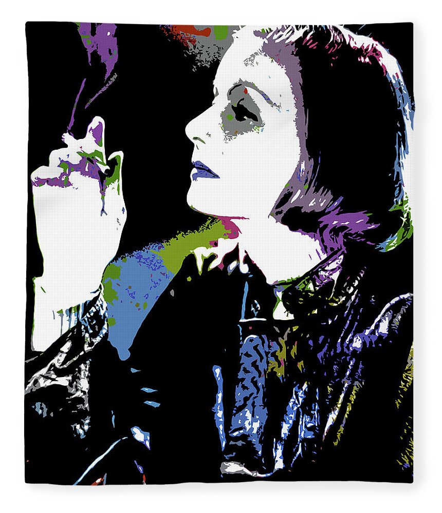 Greta Garbo Fleece Blanket featuring the digital art Greta Garbo - 4 psychedelic portrait by Movie World Posters